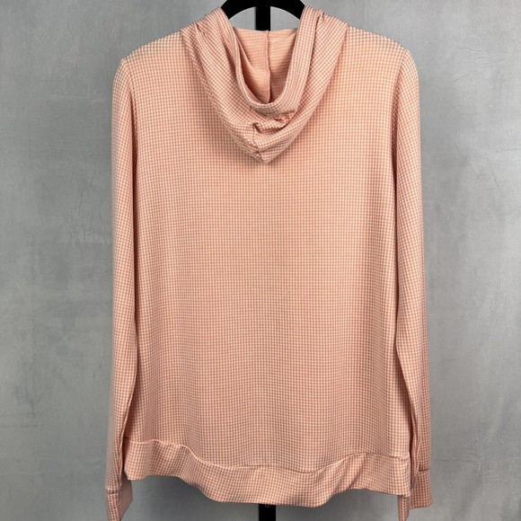 Weatherproof Vintage Hoodie Womens Small Pink Gingham Drawstring Long Sleeve Top - Picture 2 of 8